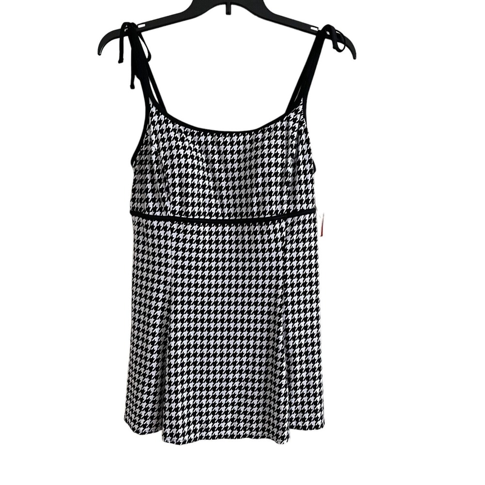 St John's Bay Swimdress Houndstooth Women 16 Black White Tummy Control NWT
